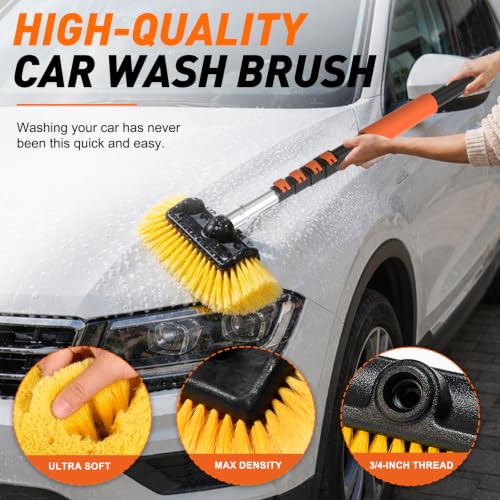 SISUPASSIE Car Wash Brush, 16FT Telescopic Car Wash Brush with Long Handle, 12-Inch Soft Bristle Car Cleaning Brush for Cleaning Car, RV, Truck, Boat, Solar Panels - size: 16FT