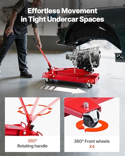 VEVOR Adjustable Floor Transmission Jack 2200 lbs/1T Low Profile Hydraulic Transmission Telescoping Heavy-Duty Lift Jack 7.28-27.6 in Lifting Height, 360° Swivel Front Wheels - size: 2200 lbs