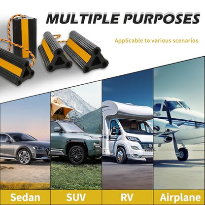 Vacallity Wheel Chocks for RV Trailer Car Truck, Upgrade Rubber Wheel Chocks with Rope Easy to Use,Camper Travel Chock Blocks Wheel Immobilizers & Chocks (8.2" 4pair) - size: 8.2" 4pair