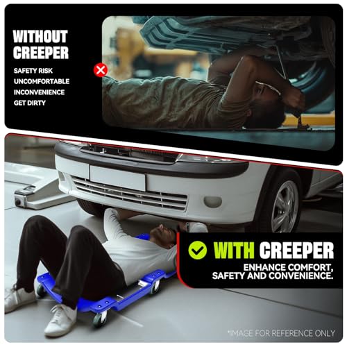 Auto Dynasty 40 Inches Mechanic Creeper, Automotive Garage Repair Low Profile Under Car Rolling Creeper with LED Light and Padded Headrest, Plastic, Blue - color: Blue, size: 40" L (w/LED Light)