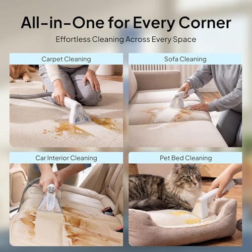 Portable Carpet Cleaner Machine for Pet Stains Upholstery Car Interior, 16kPa Powerful Suction Spot Cleaner with 2.3L+1.3L Dual Tank Self-Cleaning for Couch Rug Stairs Sofa Handheld Deep Cleaner