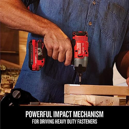 CRAFTSMAN 20V MAX Impact Driver Kit, 1/4 Inch, 2,800 RPM, LED Work light, Battery and Charger Included (CMCF800C1) - style: 20V MAX Impact Driver Kit