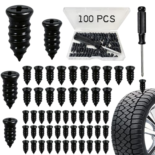 Tire Plugs Kit, 100PCS Tire Repair Rubber Nail kits Screw in Tyre Repair Plugs, Self-Service Vacuum Tyre Plug Screw Type, Tirefix Rubber Nails Kit Tool for Cars, Motorcycle, Trailer, Truck, ATV,RV - style: 100PCS