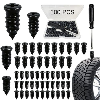 Tire Plugs Kit, 100PCS Tire Repair Rubber Nail kits Screw in Tyre Repair Plugs, Self-Service Vacuum Tyre Plug Screw Type, Tirefix Rubber Nails Kit Tool for Cars, Motorcycle, Trailer, Truck, ATV,RV - style: 100PCS