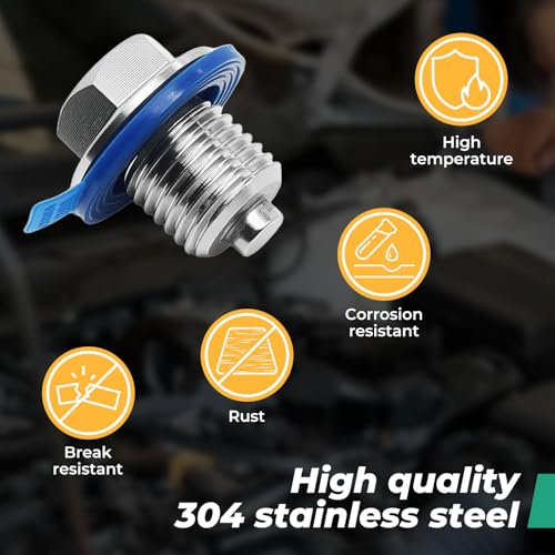 4PCS M14x1.5 Magnetic Engine Oil Drain Plug,Oil Pan Drain Stainless Steel Nut Bolt with High-Temperature Neodymium Magnet,& 16PCS Washers Anti Leakage,for Most Cars,Motorcycles,Boats - size: 4PCS M14 x 1.5 drain plug & 16PCS gaskets.
