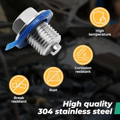 4PCS M14x1.5 Magnetic Engine Oil Drain Plug,Oil Pan Drain Stainless Steel Nut Bolt with High-Temperature Neodymium Magnet,& 16PCS Washers Anti Leakage,for Most Cars,Motorcycles,Boats - size: 4PCS M14 x 1.5 drain plug & 16PCS gaskets.