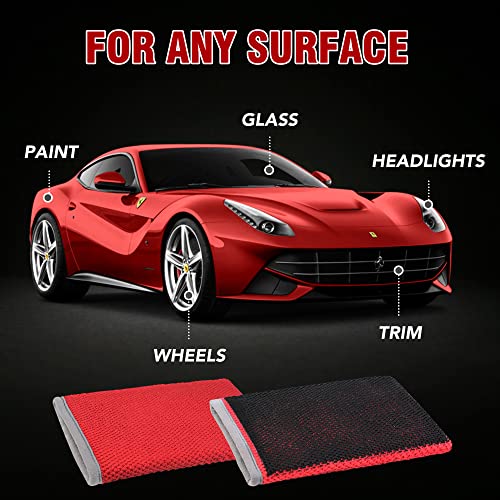 Tidy Monster 2 Pack Clay Bar Mitt for Car Detailing, Medium Grade Auto Magic Clay Towel, Scratch-Free and Paint Safe, for Cleaning Polishing Detailing Cars Paint, Glass, Wheels (Red) - color: Red