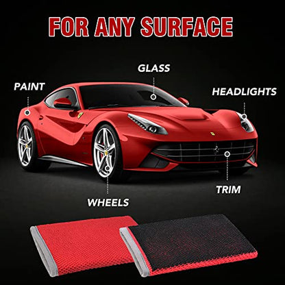 Tidy Monster 2 Pack Clay Bar Mitt for Car Detailing, Medium Grade Auto Magic Clay Towel, Scratch-Free and Paint Safe, for Cleaning Polishing Detailing Cars Paint, Glass, Wheels (Red) - color: Red