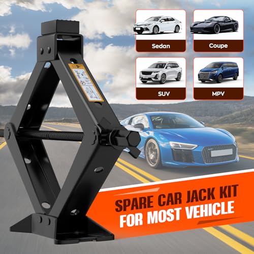 Universal Scissor Jack 3 Ton, Portable Car Jack Kit 3 Ton with Lug Wrench, Heavy Duty Tire Changing Kit, Emergency Lifting Jack for Car SUV ATV