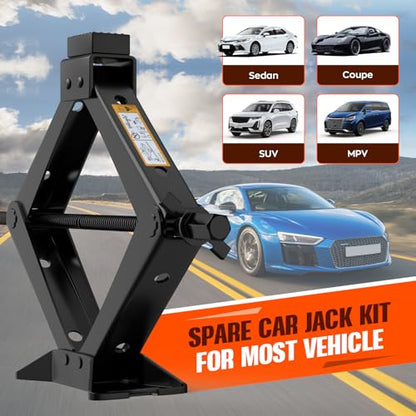 Universal Scissor Jack 3 Ton, Portable Car Jack Kit 3 Ton with Lug Wrench, Heavy Duty Tire Changing Kit, Emergency Lifting Jack for Car SUV ATV