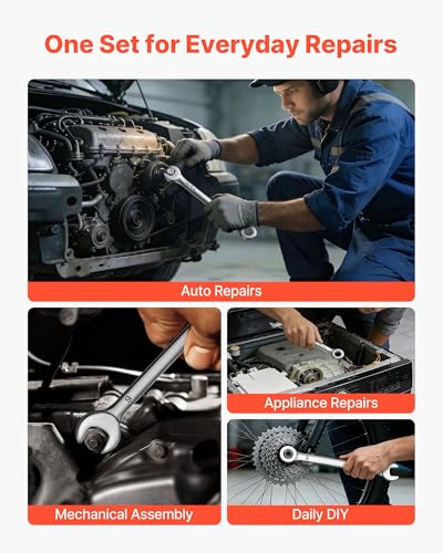 VEVOR Combination Wrench Set, 42-Piece SAE and Metric, 12-Point Box End and 15° Angled Open End Combination Wrenches with Roll Up Pouch, Carbon Steel, for General Household and Automotive Repairs - size: 42PCS (Metric&SAE), style: Regular