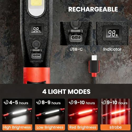 Drfeify Magnetic Under Hood Light, 1200LM Super Bright USB Rechargeable Work Light with 360 Flexible Neck, for Car Repair Garage Automotive Mechanics