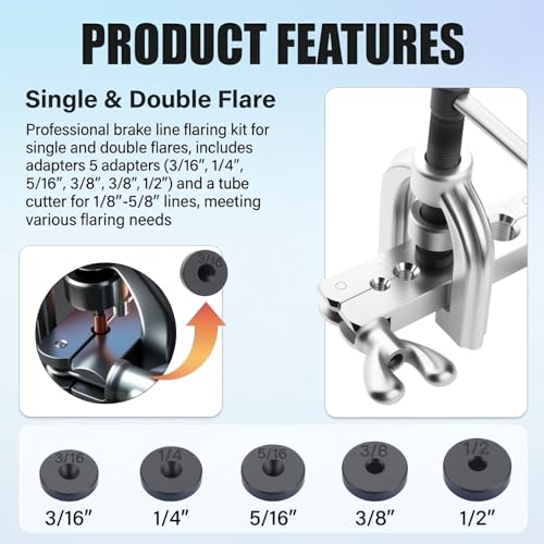 Brake Line Flaring Tool Kit with 32 Inverted Fittings,Brake Line Kit 25Ft 3/16" & 1/4" Copper Plated Tubing,Single & Double Flare Tool Set,Brakes Lines Repair Kits for Car SUV Truck