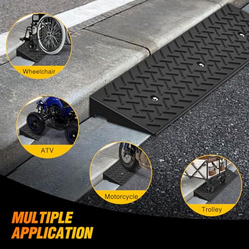 Nilight 2.4 Inch Rise Rubber Curb Ramp, 3300lbs Load Capacity | Heavy Duty Driveway Threshold Shed Ramp for Sidewalk Cars Lawn Mower Motorcycles - size: 2.4" Rise