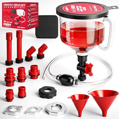 22-Piece No-Spill Coolant Filling Funnel Kit and Siphon Hose Pump, Radiator Coolant Filling Spill-Proof Funnel Kit with Adapters, Extensions, PVC Hose, Engine Oil Funnels, Towel for Universal Vehicle - size: 22 PCS - Pro Kit with Siphon Pump