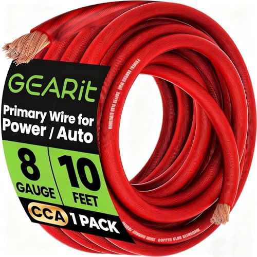 GEARit 8 Gauge Wire 10 ft Red, 8 AWG Battery Cable CCA, Copper-Clad Aluminum Power Cable for Car Audio Amp, Automotive, RV - color: 8 Gauge Wire, size: Red - 10ft