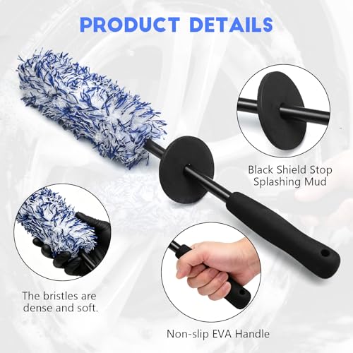 wuyaoyao 2PCS Microfiber Wheel Brush Set, Car Wheel Cleaning Brush with Car Wash Mitt, Soft Rim Cleaner Wash Brushes, Non Scratch & Highly Water Absorption, Automotive Cleaning Supplies (Blue, 2 PCS) - color: Blue, 2 PCS