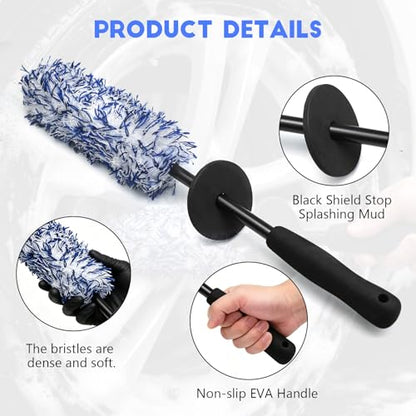 wuyaoyao 2PCS Microfiber Wheel Brush Set, Car Wheel Cleaning Brush with Car Wash Mitt, Soft Rim Cleaner Wash Brushes, Non Scratch & Highly Water Absorption, Automotive Cleaning Supplies (Blue, 2 PCS) - color: Blue, 2 PCS