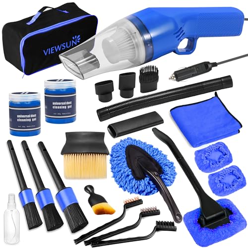 18PCS Car Cleaning Kit, Car Interior Detailing Kit with Blue High Power Handheld Vacuum, Detailing Brush Set, Windshield Cleaner, Cleaning Gel, Complete Auto Accessories for Men, Women - color: Blue