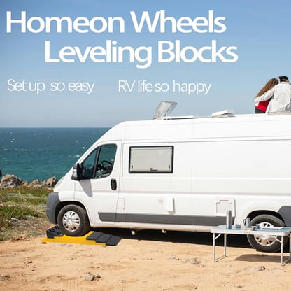 Homeon Wheels 10 Packs Rv/Camper Leveling Blocks, Chocks Anti-Slip Pads Design Include One Wheel Chock and Carrying Bag for Camper Travel Trailer - Yellow - color: Yellow + Black chock