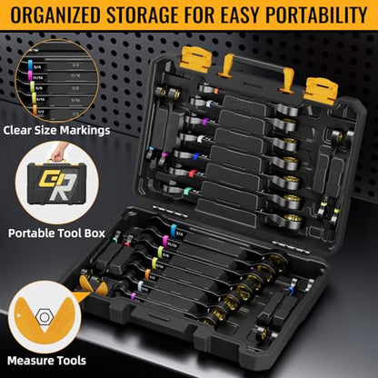 GRENPRO Ratchet Wrenches Set, 23-Piece Ratcheting Wrench Organizer With Color Ring For Mechanics Tool Box Set, Metric And Standard & SAE, 6-18MM & 1/4"-3/4" Long Large Open End Combination Wrench Sets - style: Ratcheting Wrench Set with Color Ring (Metric