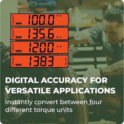 eTORK 3/8" Digital Torque Wrench, 10-100 ft-lb Electronic Torque Tool | 3/8" Drive With Backlit Display for Automotive Maintenance, Motorcycle Service, Bicycle Assembly, & Small Engine Repairs - size: 3/8-Inch, style: 10-100 ft.-lb