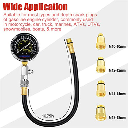 9Pcs Automotive Engine Compression Tester Kit for Small Engine, Fuel Pressure Gauge, Cylinder Leak Down Tester with Spark Plug Tester for Gas Petrol Engines - size: Gauge Set with Spark Plug Tester