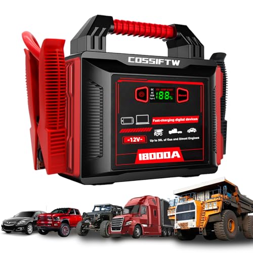 Heavy Duty Trucks 18000A 12V Car Jump Starter Portable Power Bank with PD 60W Two-Way Fast-Charging, Battery Booster Pack for Truck, Diesel, RV, SUV, and All Gas Engines