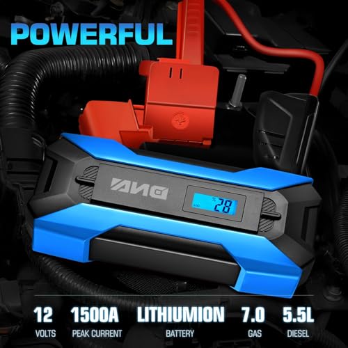 DNA MOTORING 12V 1500A 15000 mAh Portable Car Battery Jump Starter, Battery Pack Chargers, Jump Box， for Up to 7.0L Gas & 5.5L Diesel Engine TOOLS-00216 Blue - color: Blue, style: 1500A Peak