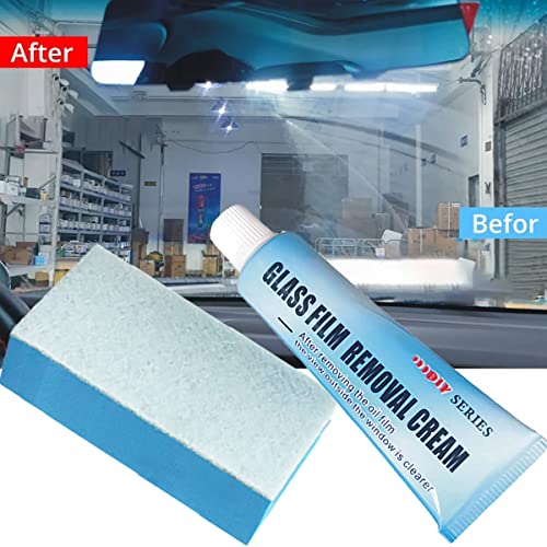 Car Glass Oil Film Cleaner, Glass Oil Film Remover for Car, Glass Film Removal Cream, Car Windshield Oil Film Cleaner, Glass Stripper Water Spot Remover with Sponge and Towel (1 Set) - color: 1 Set