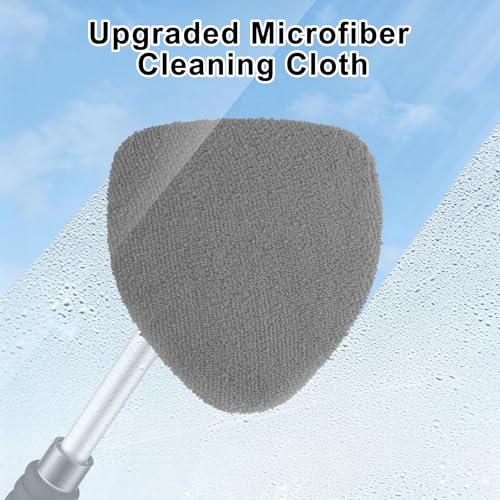 JUSTTOP Windshield Cleaner Tool, Car Interior and Exterior Window Cleaning Kit with Extendable Handle & 4 Reusable Microfiber Pads, Auto Glass Wiper Brush Kit for Car & Home Windows (Grey) - color: Gray