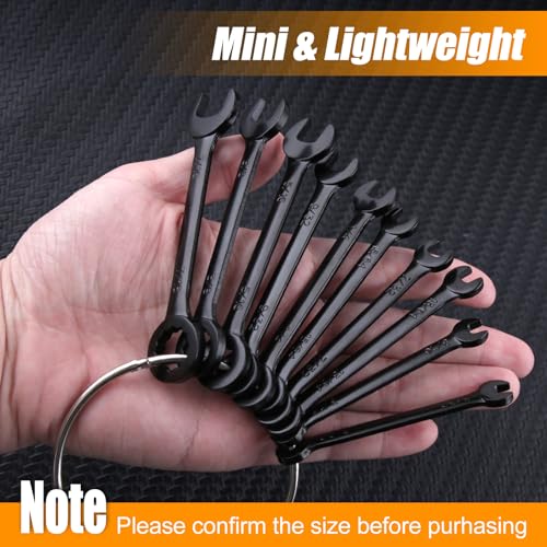 Mini Wrench Set Metric and SAE 20-Piece Ignition Wrench Set, 4mm-11mm & 5/32"-7/16" Open End and Box End Combination Wrench Kit Super Thin Small Spanner with Zipper Bag and Key Ring, Black - style: Metric & SAE(Black)