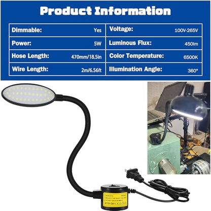 Dimmable LED Magnetic Work Light for Sewing Machine | Flexible Gooseneck, For Lathe Drill Press Workbench, bandsaw light - style: Dimmable Magnetic Light