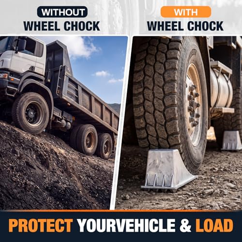 Outus 1 Pcs Aluminum Wheel Chock, 12.25 x 6.25 x 7 Inch Anti-Slip Wheel Stopper with Rugged Teeth Base for Heavy Duty Truck Trailer Rv Semi Truck Garage Tire Chock Extra Stability
