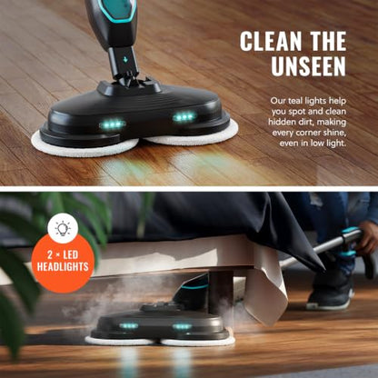 PurSteam ScrubMaster V2 Steam Mop with Dual Scrubbing Head and LED Lights | Dual Scrubbing Head | LED Headlights | Adjustable Steam Control | Anti-Slip Swivel Head | Cable Holder | Upright Lock - size: Steam Mop - ScrubMaster 2.0