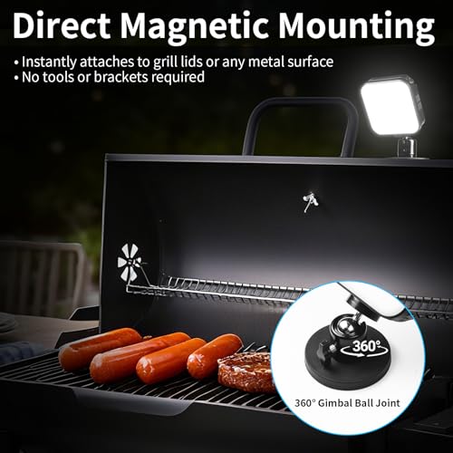 Ultra-Bright Magnetic Grill Lights for Outdoor Grill, Rechargeable Grill Light Waterproof BBQ Light for Grill, 360° Rotate Camping Lights, BBQ Accessory Gift for Men