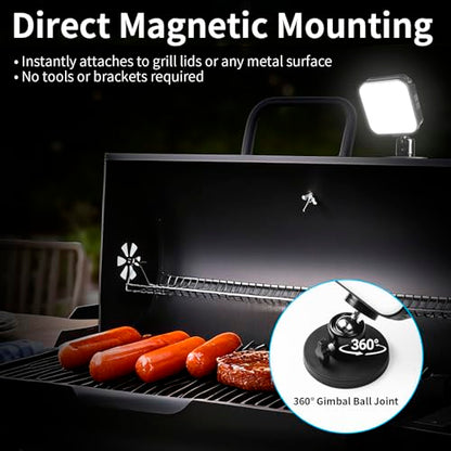 Ultra-Bright Magnetic Grill Lights for Outdoor Grill, Rechargeable Grill Light Waterproof BBQ Light for Grill, 360° Rotate Camping Lights, BBQ Accessory Gift for Men