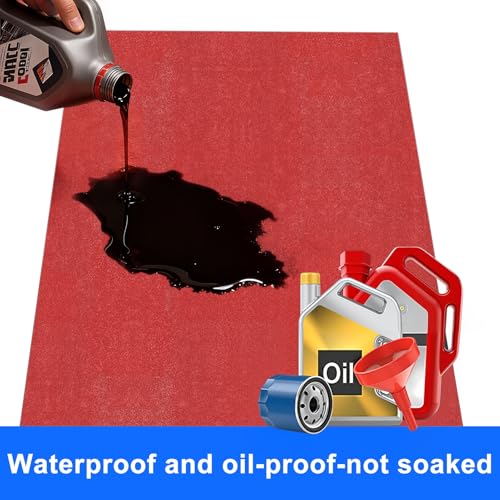 Extra Large Garage Floor Mat, 7.4ft x 17ft Absorbent Oil Spill Mat for Under Car Waterproof Garage Carpet with Non-Slip Backing Cuttable Flooring Rug for Car, Motorcycle, Garages Protection Red