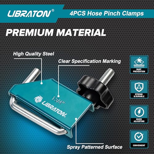 Libraton 4PCS Hose Pinch Off Pliers Set, Hose Clamp Pliers Automotive for Fuel Line, Brake Line Clamp Coolant Radiator Hose Clamp Kit- 3/8" 1/2" 1" 1-3/4" Fluid Gas Line Clamps Tools