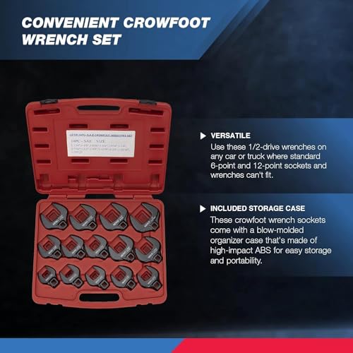 Neiko 03325A 1/2-Inch Drive SAE Crowfoot Wrench Set, Jumbo Size, Cr-Mo, 1-1/16 Inch - 2 Inch | 14-Piece set - size: 1/2" Drive, style: SAE