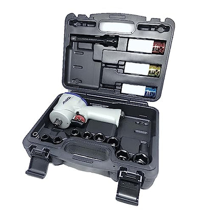 Apach Stubby Air Impact Wrench Set, Jumbo Hammer, High Torque, 1/2-Inch,1/2" Impact Sockets, Wheel Sockets, 5" Extension Bar (AW050G-SET)