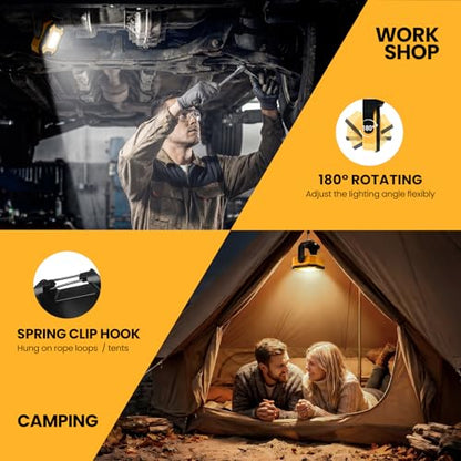 2-Pack 6000mAh Rechargeable LED Work Light, 16Hrs Long-Lasting 1200LM Waterproof Magnetic Job Site Lighting, 180° Rotating 4 Modes 6500K Work Lamp for Car Repair Mechanic Camping Fishing Emergency - color: Yellow