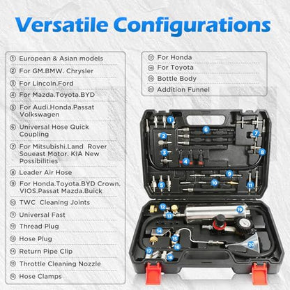 BELEY Fuel Injector Cleaner Kit, Non-Dismantle System Tester with 1000ML Capacity, 150PSI for Automotive Intake Valve, Manifold, Throttle Body, Catalytic Converter