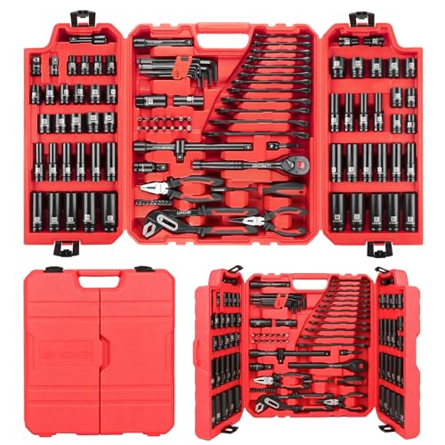 LLNDEI 112 Piece Ratchet Wrench Tool Set 1/2" Drive with SAE and Metric 6/12 Point Sockets Set, Mechanic Tool Kit with Bits, Combination Wrench universal joint adapter - color: 112 Pcs 1/2" Drive Sockets Set 6/12 Point