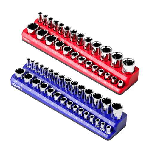 3/8 Inch Magnetic Socket Organizer,2-Pack Metric &SAE Sockets Holder Set 3/8" Drive Socket Trays, Holds 56 Pcs Standard and Deep Size Sockets(Socket not Included) - size: 3/8"SAE&METRIC/2PCS
