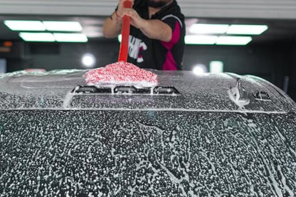 Mitt on a Stick PRO+ | Extendable Car Wash Brush, Mop, Mitt, Sponge | Red with Korean Dragon Microfiber Cover