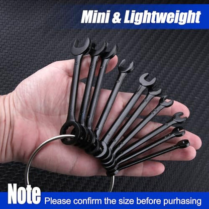 Mini Wrench Set Metric 10-Piece Ignition Wrench Set, 4-11mm Open End and Box End Combination Wrenches, Super Thin Small Wrenches with Zipper Bag and Key Ring for Small Fasteners, Black - style: Metric(Black)