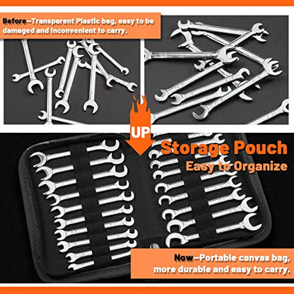 SPEEDWOX Mini Double Open End Wrench Set, 10-Piece Metric & SAE, Super-Thin Angled Heads, Made of Premium Carbon Steel, Includes Storage Pouch - size: Double Open End Metric & SAE 20-Piece