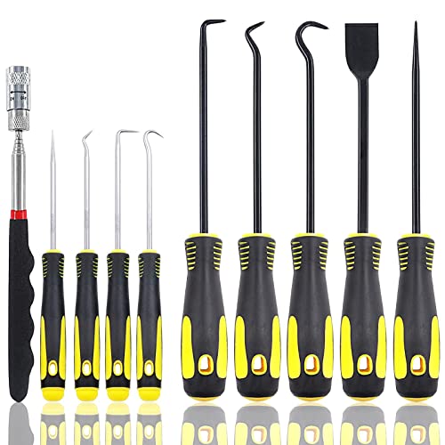 10Pcs Mechanic Pick Set Mechanic Precision Hook Picks Tools Set with Scraper Pick Hook Puller Remover Hose Removal Tool Automotive and Electronic Hand Tool