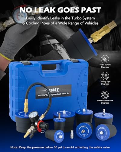 Orion Motor Tech Turbo System Leakage Tester Kit, 10pc Turbo Boost Leak Tester Set with 4 Pairs of Stepped Adapters 1-3/8" to 3-1/2", Turbo Pressure Leakage Tester for Cooling Emissions Exhaust Pipes - color: blue